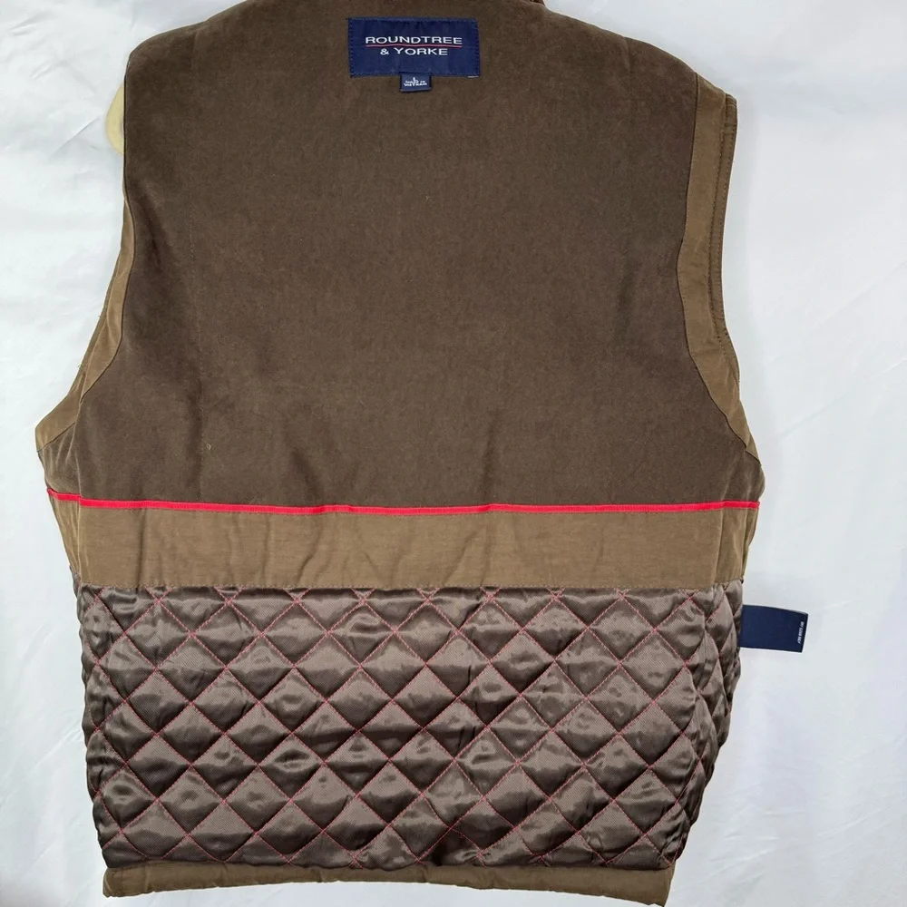 Roundtree & Yorke Brown and Chocolate Puffer Vest EUC! Heavier Feels like Canvas - Picture 4 of 7